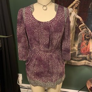 Anthropologie Leifsdottir Black and Purple Tunic w/Pockets 100% Silk